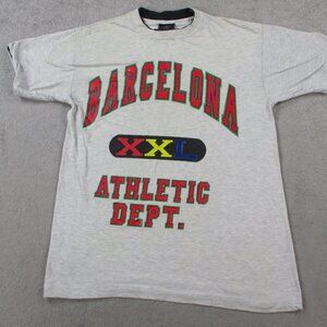 VINTAGE XXL Athletic Department T Shirt Adult Medium Ivory Red Barcelona Layered